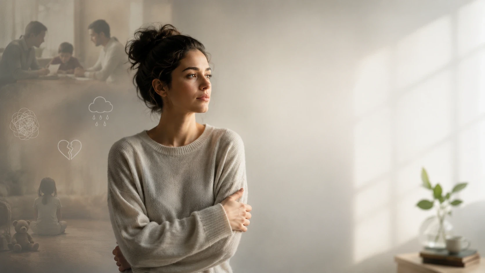 Adult reflecting on the long-term effects of childhood emotional neglect and emotional disconnection.